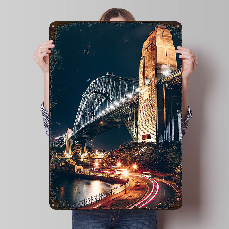 Home Bar Sydney - โปสเตอร์สะพานซิดนีย์ ป้ายโลหะวินเทจแบบกำหนดเอง ศิลปะติดผนัง ป้ายดีบุกย้อนยุค สำหรับตกแต่งบ้าน ห้องนั่งเล่น
