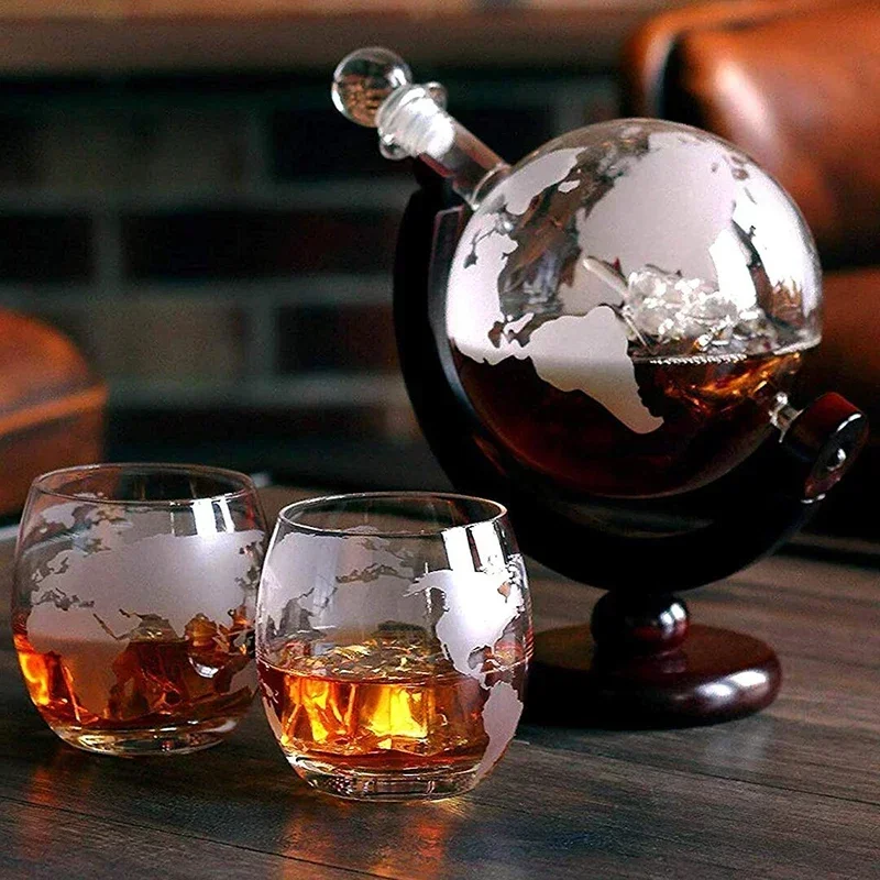 Decanter Globe Set - Creative Globe Decanter ชุดตะกั่ว-ฟรี Carafe ประณีตไม้-ขาตั้งและ