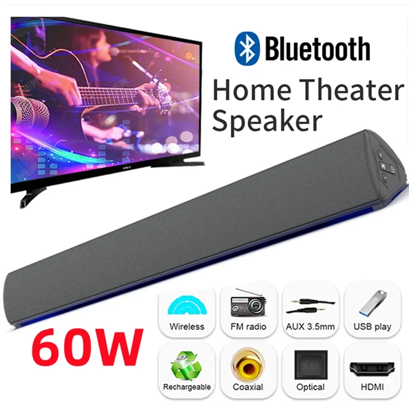 Home Bar And Theater - ลำโพงบลูทูธไร้สาย60W, PC ซาวด์บาร์สำหรับโฮมเธียเตอร์3D ระบบเสียงสเตอริโอคาราโอเกะซับวูฟเฟอร์ FM ซาวด์บาร์