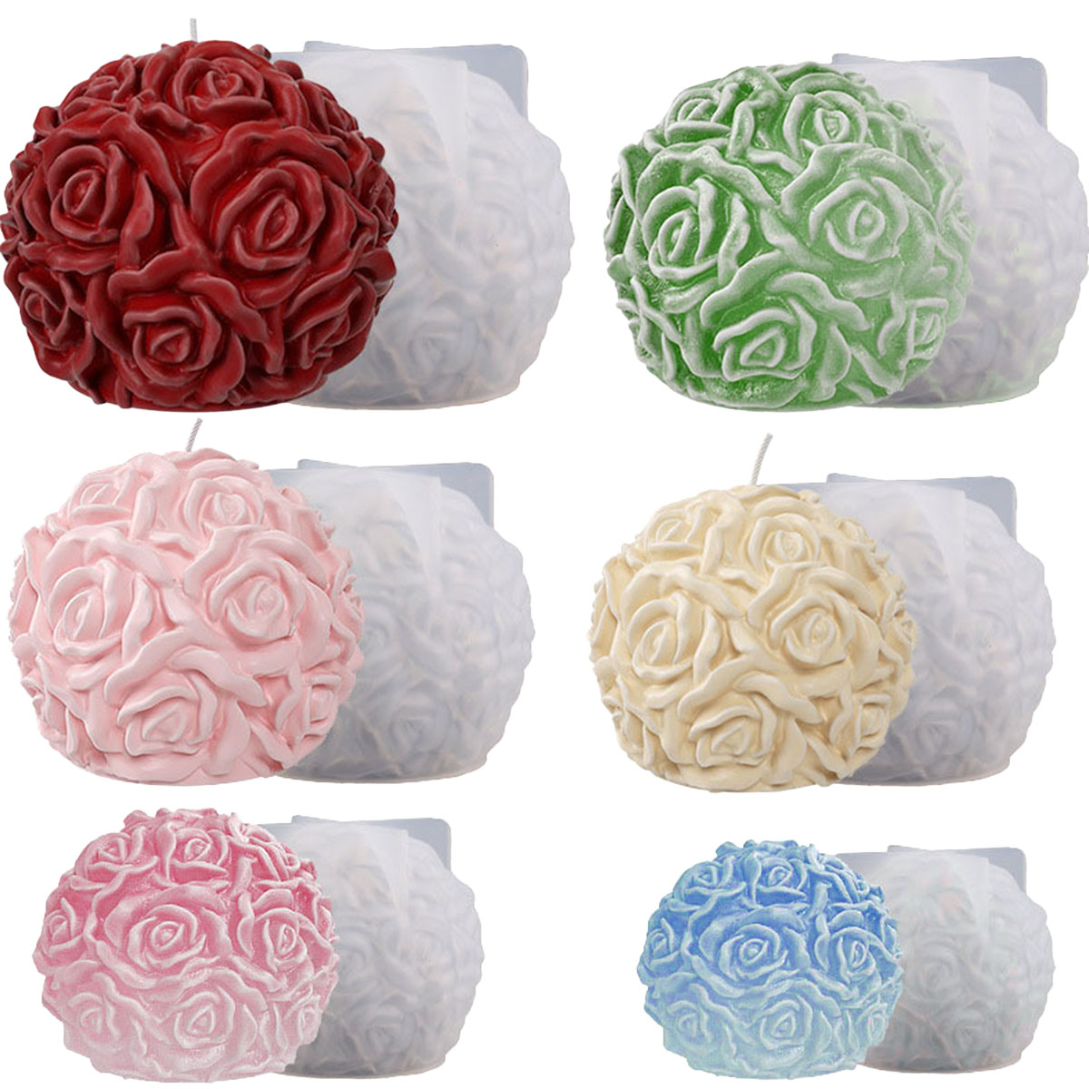Ice Mold Sphere - ชุดแม่พิมพ์เทียนรูปดอกไม้หลายขนาดทรงกลมสำหรับแม่พิมพ์ซิลิโคนดอกกุหลาบฤดูร้อนลูกบอลน้ำแข็งตกแต่งเค้กแต่งงานของขวัญวันวาเลนไทน์