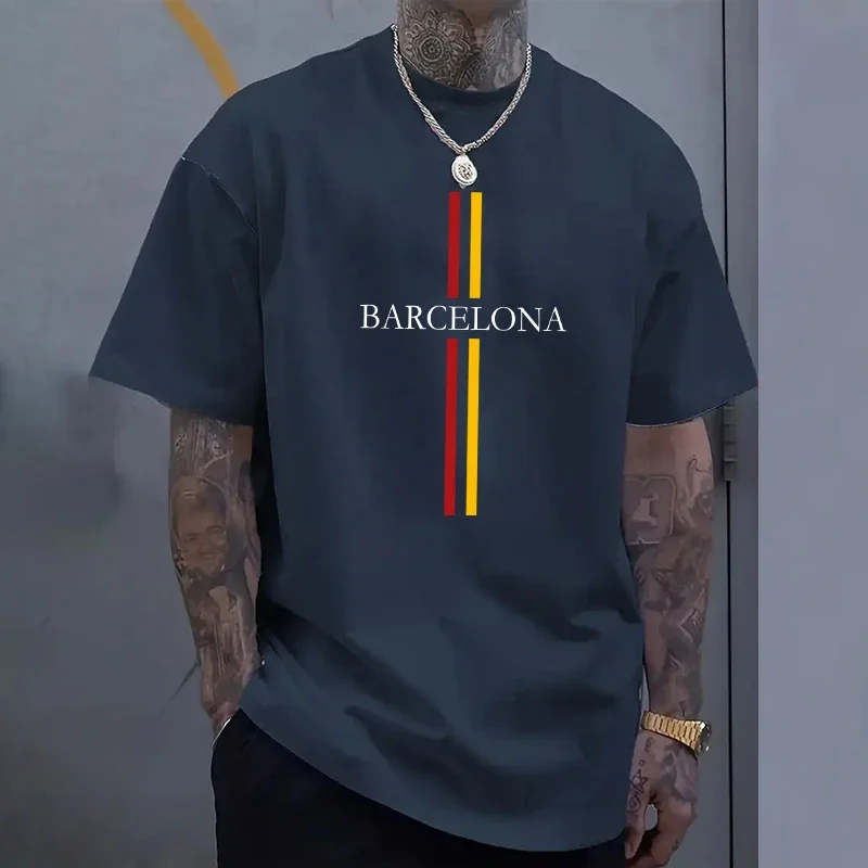 Home Barcelona - เสื้อยืดผ้าฝ้ายผู้ชายบาร์เซโลนาฤดูใบไม้ผลิฤดูร้อนแฟชั่นลำลองประจำวัน O-neck แขนสั้นชายบ้านกลางแจ้งเสื้อยืดนุ่มสบาย