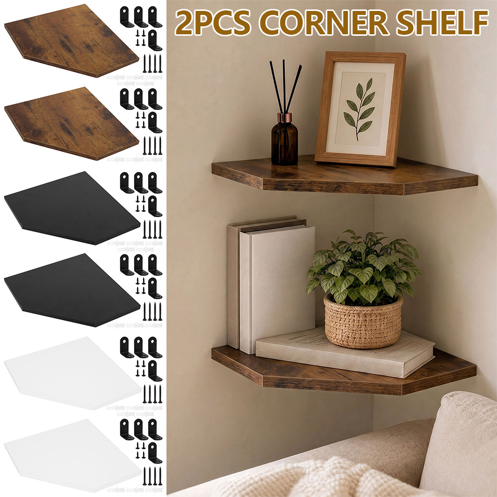 Home Bar Shelves - ชั้นวางของติดผนังแบบลอยตัว 2 ชิ้น ชั้นวางมุมไม้ ชั้นวางของอเนกประสงค์สำหรับห้องครัว ห้องนั่งเล่น
