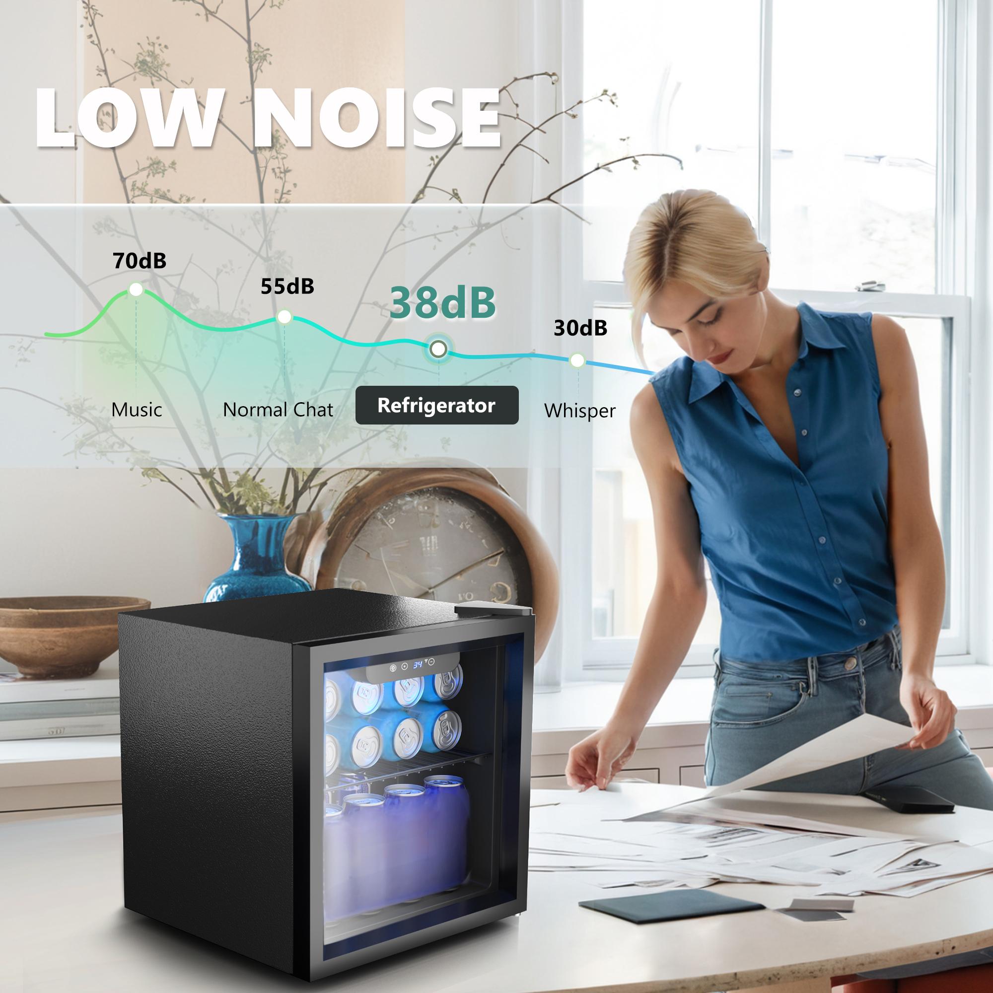 Home Bar And Fridge - ตู้เย็นมินิแบบประตูกระจก EKOJUCE, ตู้แช่เครื่องดื่มแบบตั้งโต๊ะพร้อมชั้นวางปรับระดับได้และไฟ LED สีฟ้า, ตู้แช่เครื่องดื่มขนาดกะทัดรัดสำหรับเบียร์,