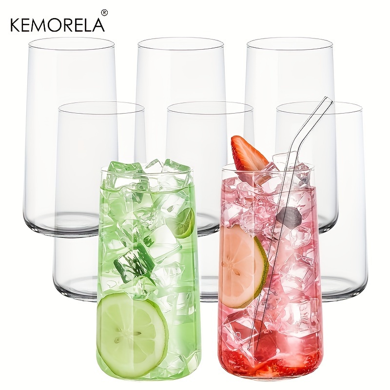 Highball Glass Set - แก้วกาแฟแก้ววิสกี้ทรงสูง6ชิ้นพร้อมหลอด15.5ออนซ์แก้วน้ำดื่มเหมาะสำหรับชุดแก้วดื่มเบียร์ค็อกเทล