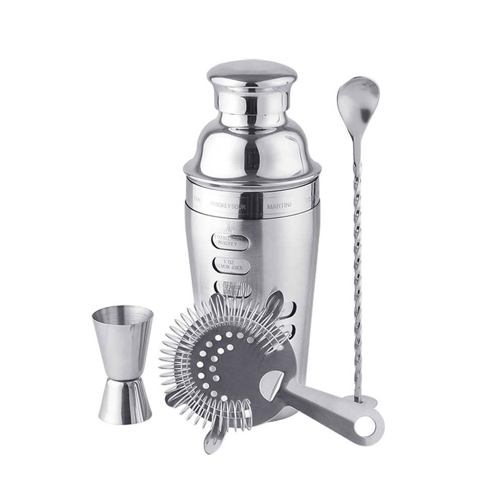 Boston Shaker Set - ชุดบอสตันเชคเกอร์ 4 ชิ้น, ชุดเชคเกอร์ค็อกเทลระดับมืออาชีพ, เครื่องผสมมาร์ตินี่สแตนเลสและแก้วไวน์, อุปกรณ์บาร์เทนเดอร์สำหรับใช้ในบ้าน