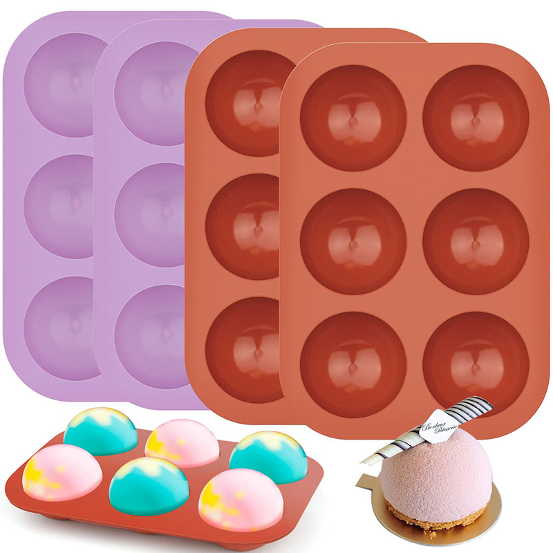 Ice Mold Sphere - 6 ฟันผุครึ่งวงกลมแม่พิมพ์ซิลิโคนกึ่งทรงกลมรอบโดมแม่พิมพ์,Teacake Baking Pan สําหรับตกแต่งเค้ก,ช็อกโกแลต Ice