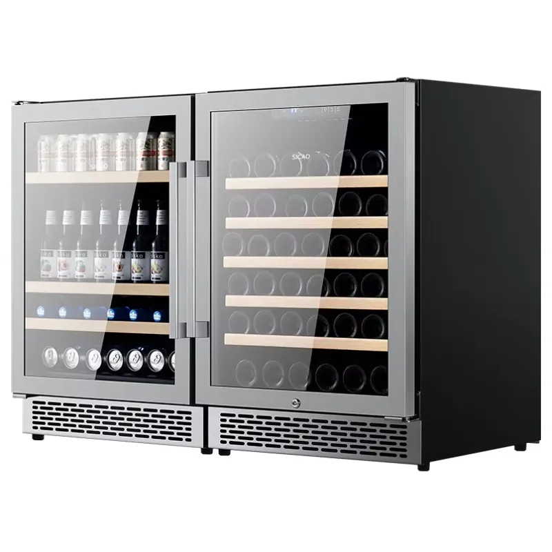 Home Bar And Fridge - ตู้แช่ไวน์สเตนเลสสตีล SICAO แบบสองโซน ตู้เย็นเครื่องดื่มใต้เคาน์เตอร์ ตู้เย็นมินิบาร์สไตล์วินเทจสำหรับใช้ในบ้านและครัว
