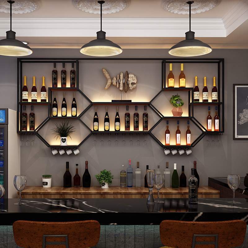 Home Bar Shelves - ตู้เก็บไวน์โลหะ ชั้นวางของห้องนั่งเล่น ตู้เก็บของในครัว ร้านอาหาร ตู้โชว์บาร์ ตู้บาร์ทันสมัย