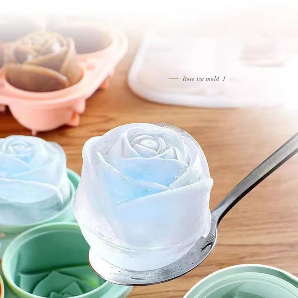Ice Mold Sphere - แม่พิมพ์น้ำแข็งซิลิโคนรูปดอกกุหลาบ 3 มิติ ถาดทำน้ำแข็ง 4 ช่อง