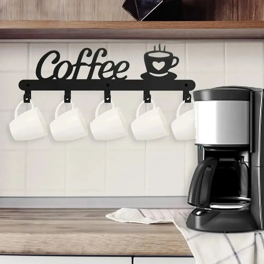 Home Bar Word - ที่แขวนแก้วกาแฟโลหะติดผนัง ตะขอแขวนแก้วกาแฟเหล็ก ป้ายคำว่า 