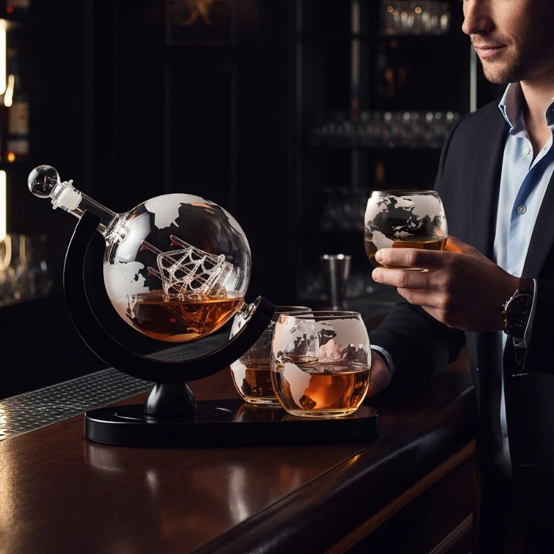 ชุดขวดเหล้ารูปโลกพร้อมขาตั้งไม - Decanter Globe Set บทวิจารณ์และราคา